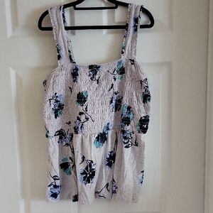 Maurices White and Blue Smocked Peplum Tank Top